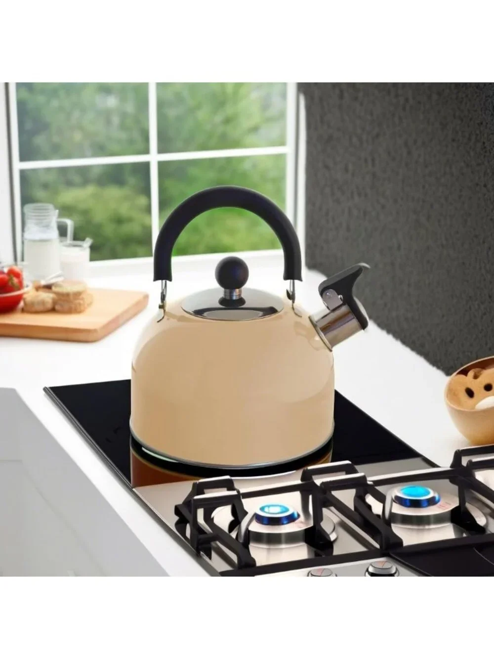 Pastel Cream Kitchen Whistling Tea Kettle 2 QT Stainless Steel Stovetop Teapot